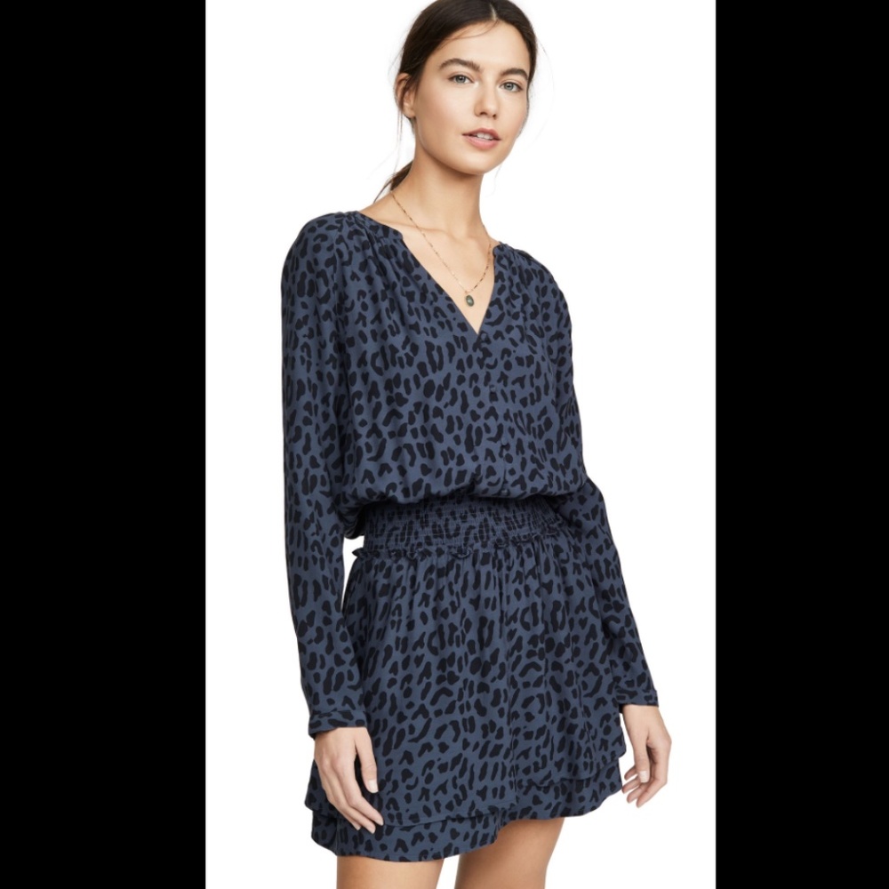 NWT $198 Rails Jasmine Leopard-Print Long-Sleeve Tiered-Skirt Dress - size Small